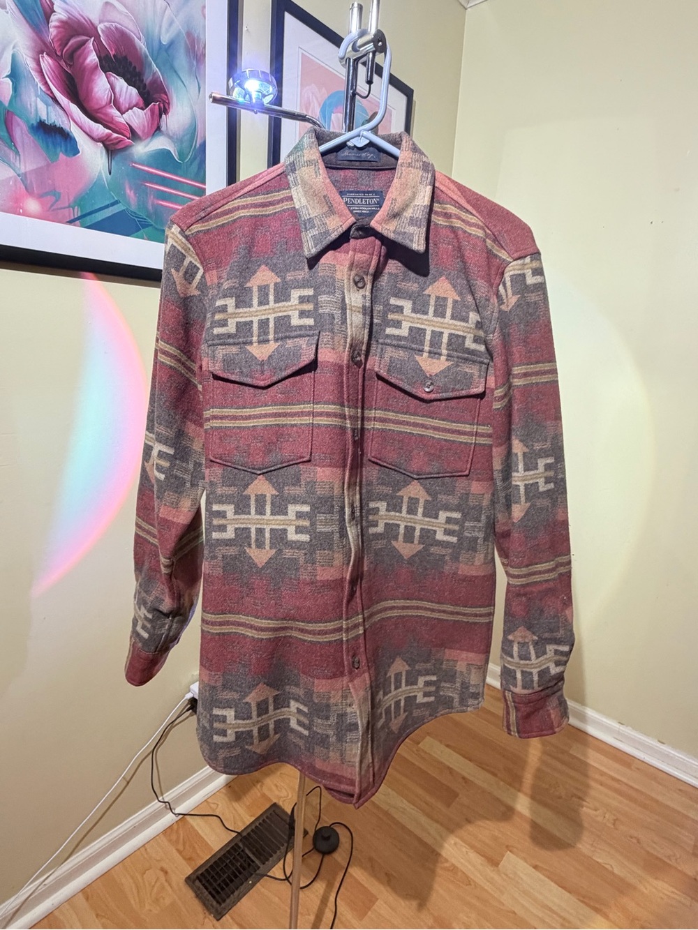 Pendleton Red and Gray Southwestern Wool Shirt Jacket